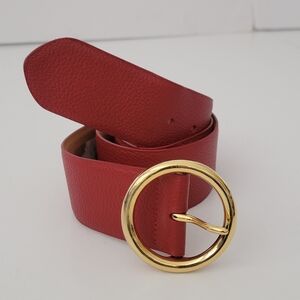 W.Kleinberg Red Leather Round Gold-Tone Buckle Belt Size 34